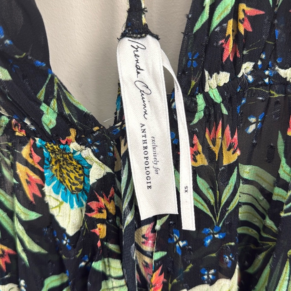 ANTHROPOLOGIE X Brenda Quinn V-Neck Halter maxi Dress xs tropical print - Picture 8 of 11